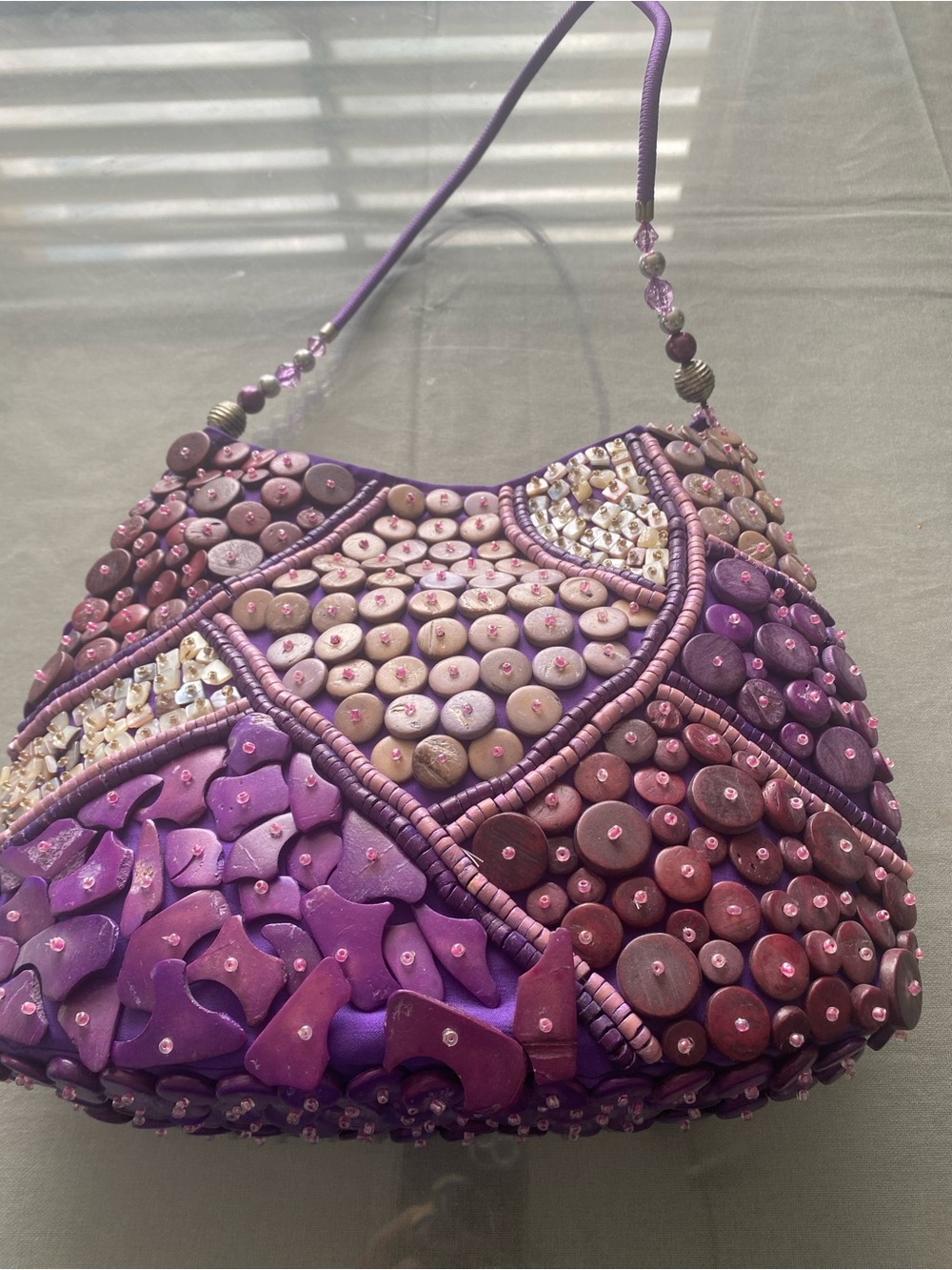 Purple Beaded & Embellished Women's Shoulder Bag